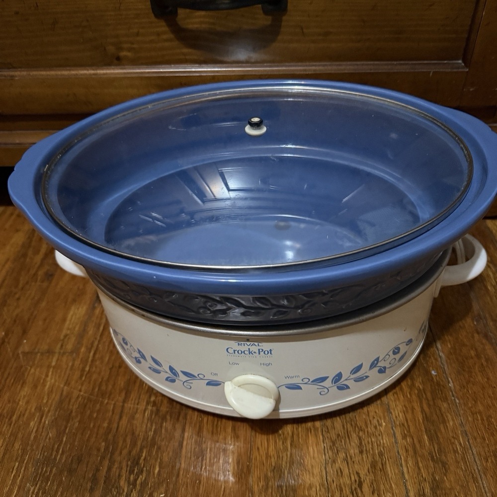 Rival Slow Cooker 5 qt Oval Crock Pot Vines Blue Stoneware SCE500 Cottage-core - Picture 7 of 12